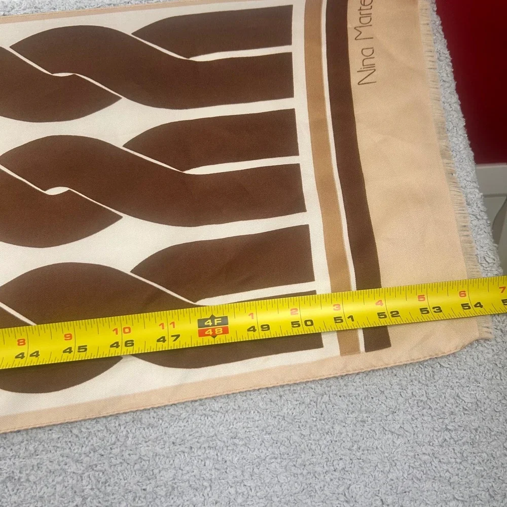 Nina Martell Scarf Geometric Mod Brown Tan OS Vintage 60s 70s Retro Chic